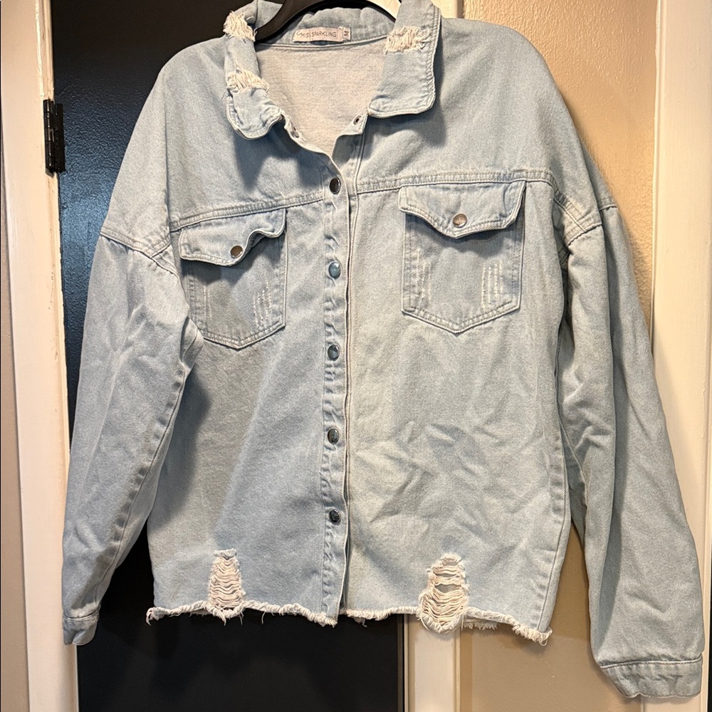Light Blue Distressed Jean Jacket
